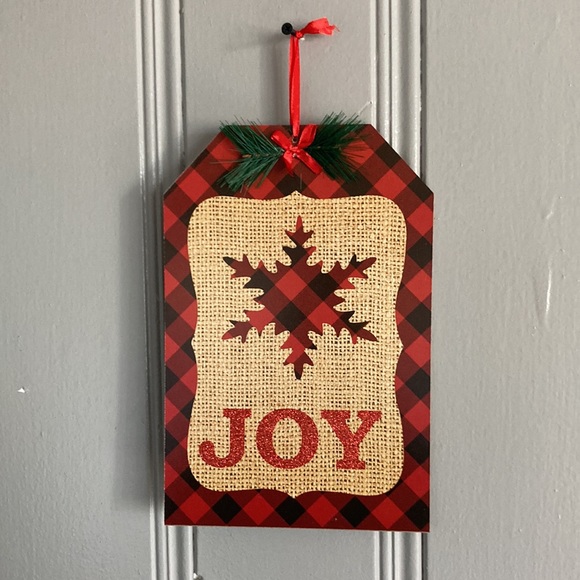Brand NWT Red & Black Buffalo Check Plaid JOY Holiday Hanging Gift Tag Sign - Picture 4 of 8